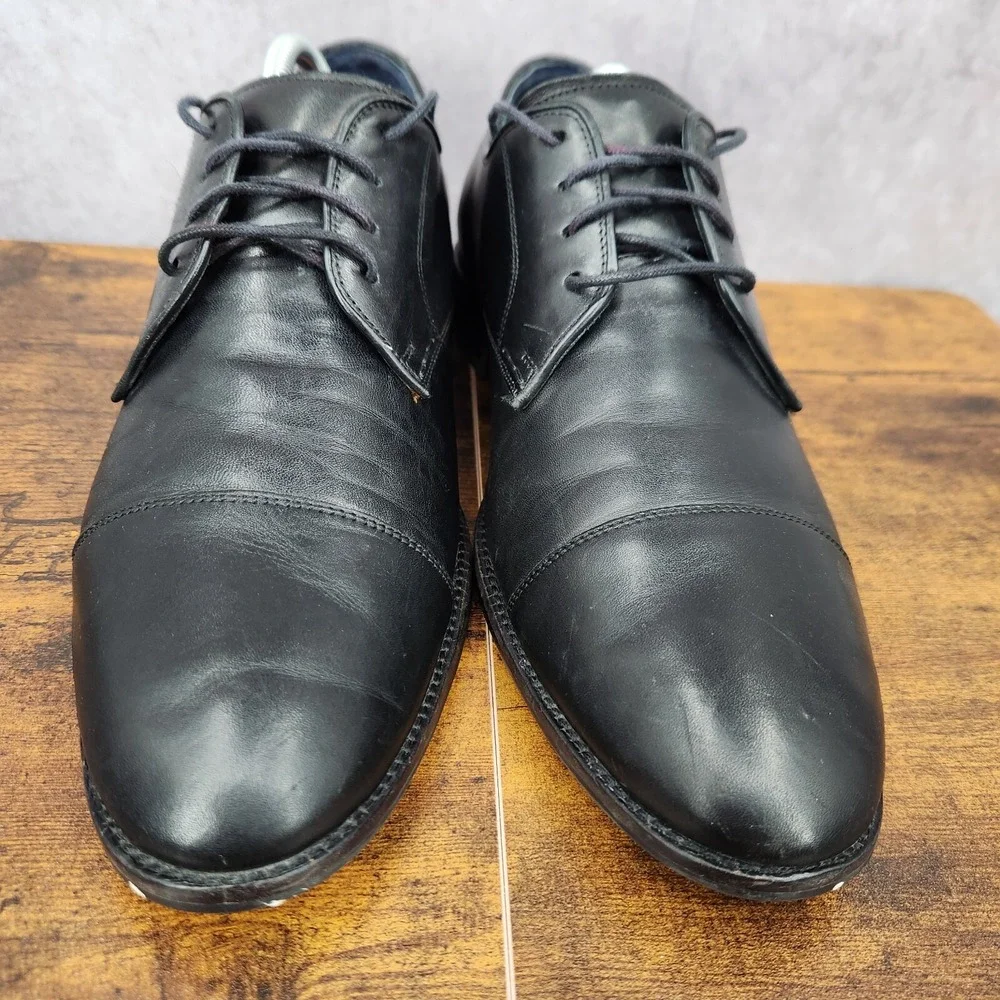 Cole Haan Black Leather Cap-Toe Oxfords